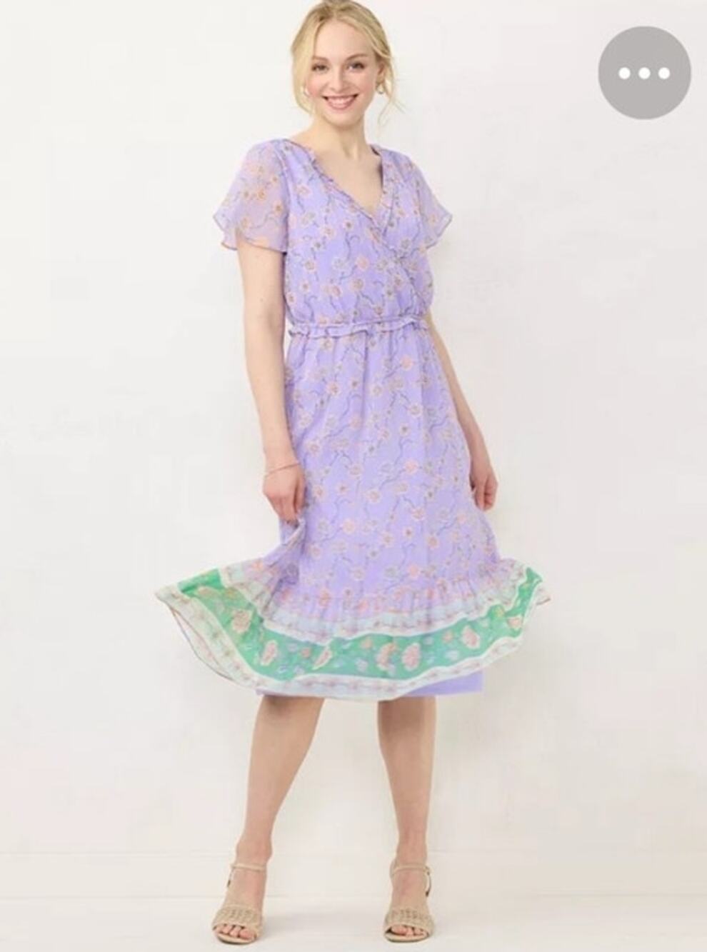 Lauren Conrad Floral Flutter Sleeve Midi Dress Cottagecore Spring Romantic Sz XS